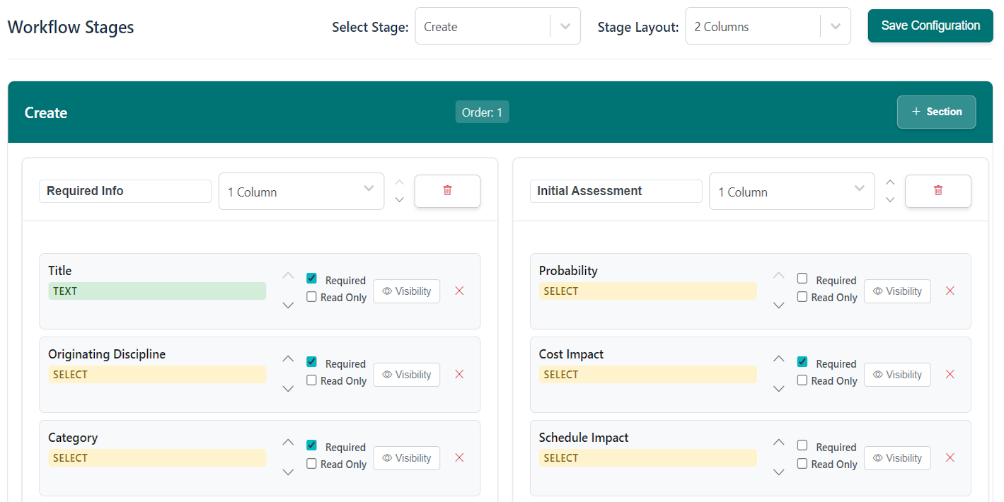 RIIMS workflow stage configuration screenshot