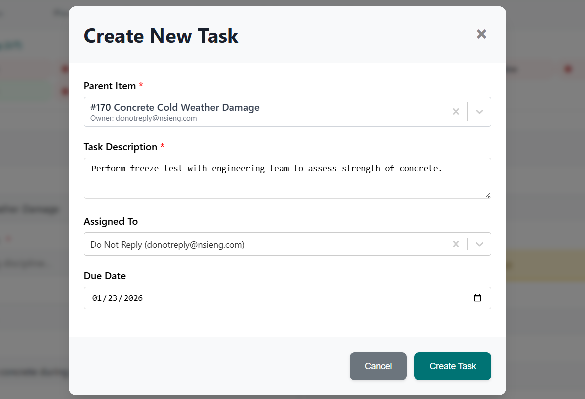 RIIMS task creation screenshot